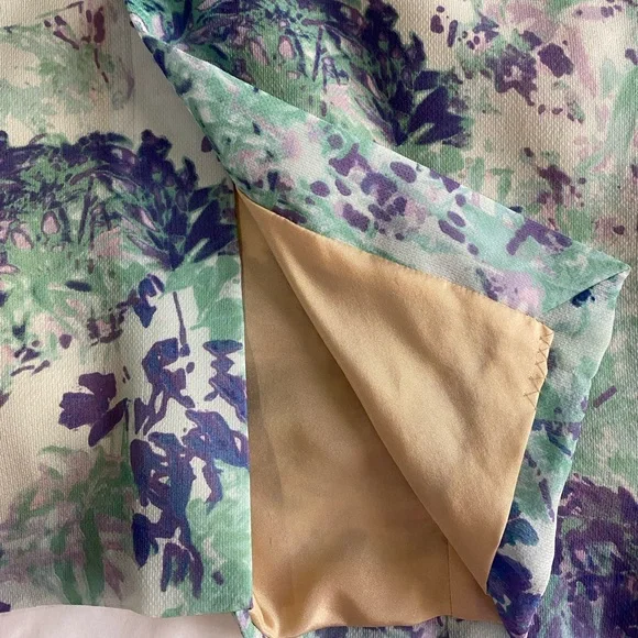 SHANGHAI TANG Green/Purple Floral 100% Silk Crepe Mini Sheath Dress SZ 8 - Picture 8 of 13